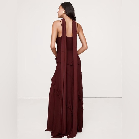 NWT! Banana Republic Georgette Ruffle Maxi Dress with Scarf - Size 8 🪷 - Picture 2 of 5